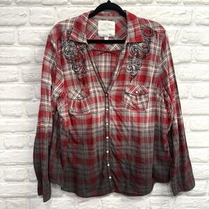 Western Rancher Shirt Women's 3X Red Plaid Long Sleeve Cowgirl Pearl Snap Rodeo